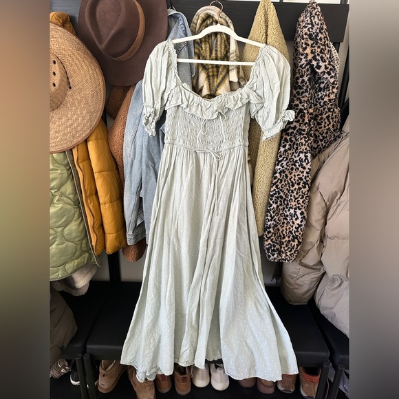 Dresses & Skirts - Boutique Mint Green Puff Sleeve Cottagcore romantic midi dress boho summer